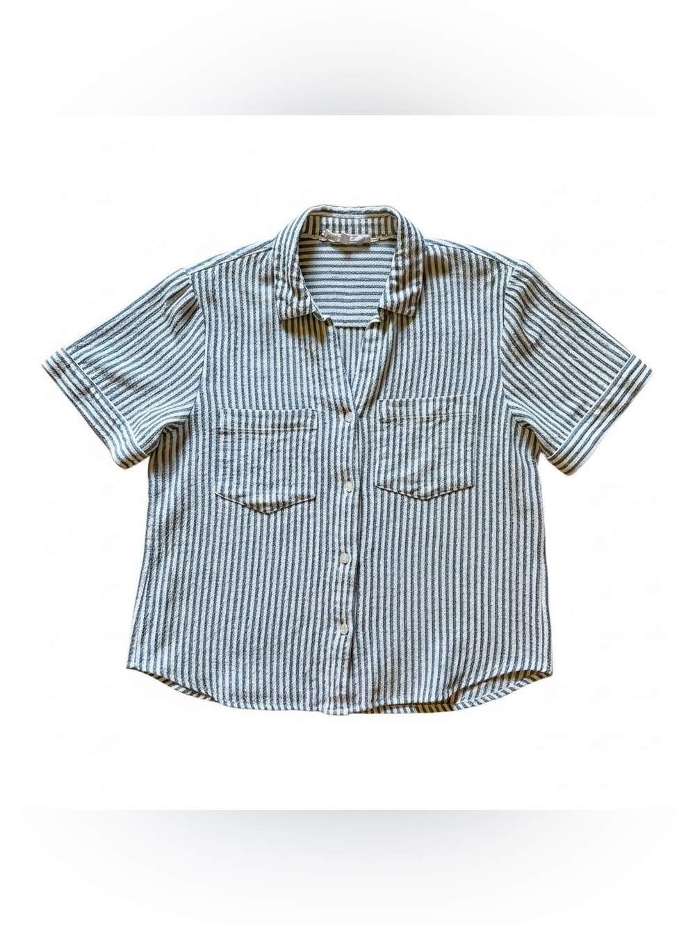 Jane and Delancey Women’s Striped Button Down Cuffed Short Sleeve Collared Shirt